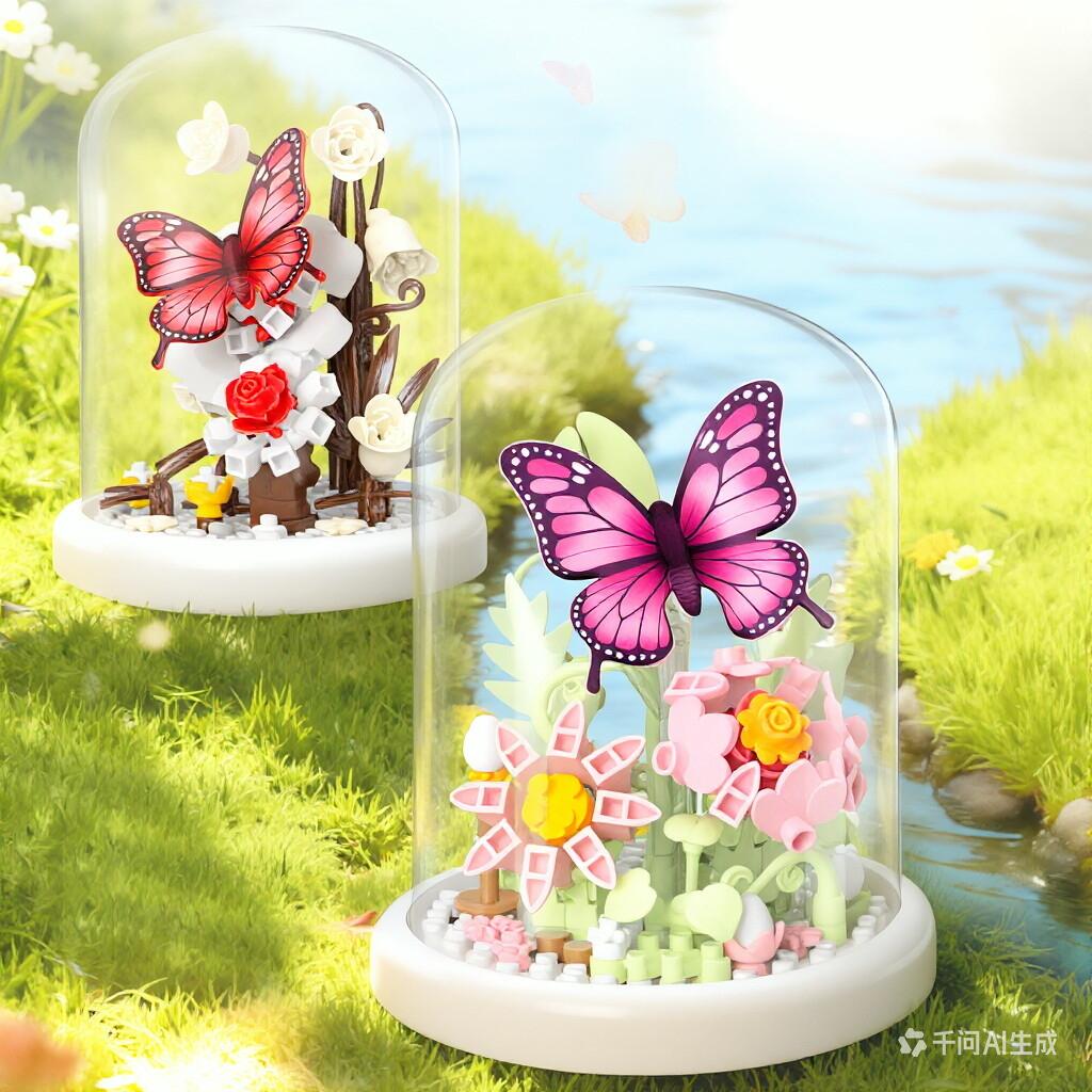Insect Specimen Nanobrick Flower Butterfly Micro Diamond Block Model Construction Brick Educational Toys Display Stand For Gifts