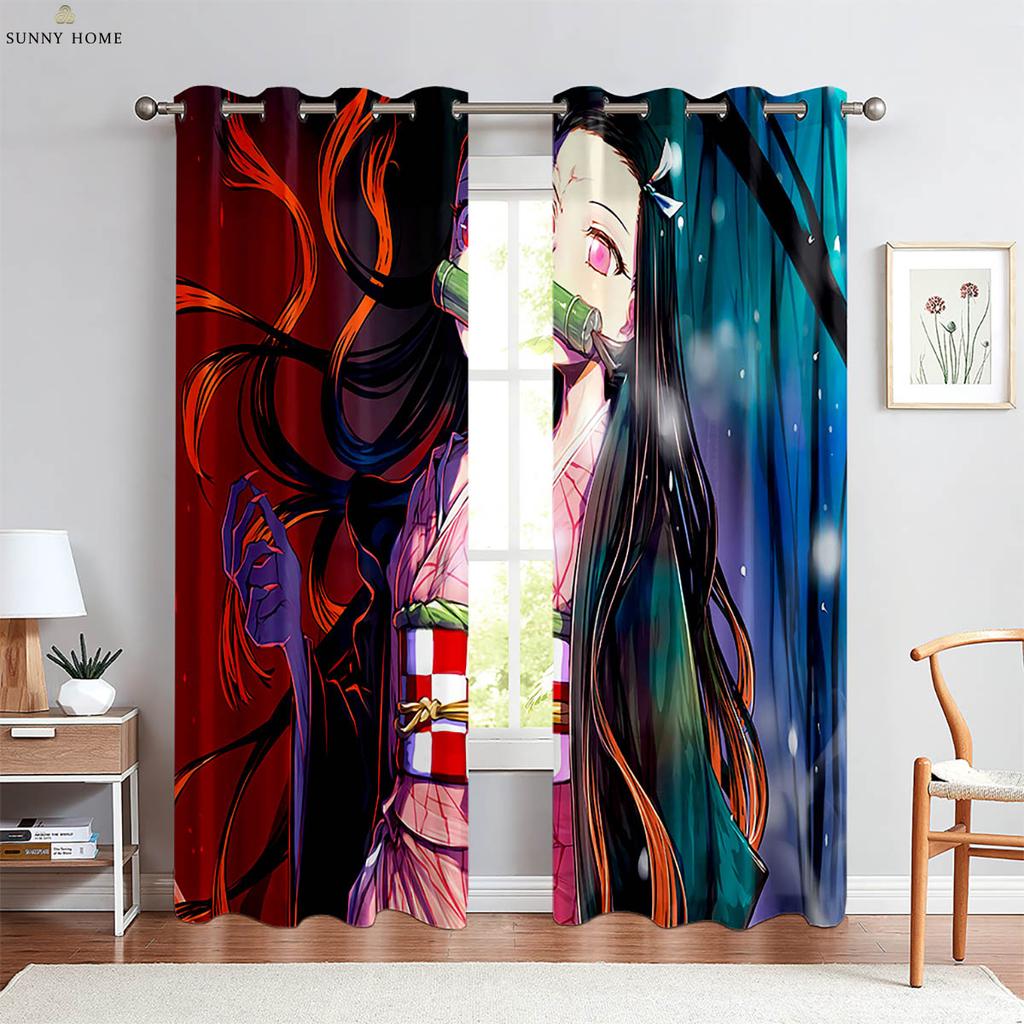 Japanese Anime Print Curtains Dormitory Bedroom Restaurant Study Window Decoration Curtains Children Gift Home Decoration 2 PCS