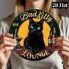 "Bad Kitty Lounge" Vintage Black Cat Metal Wall Decor - Retro Round Aluminum Sign for Cat-Themed Bars, Lounges, Kitchens