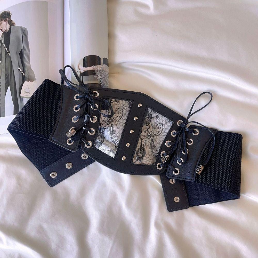 High Waist Female Waistband PU Leather Wide Waist Belt Lace Cummerbunds  Clothing Accessories