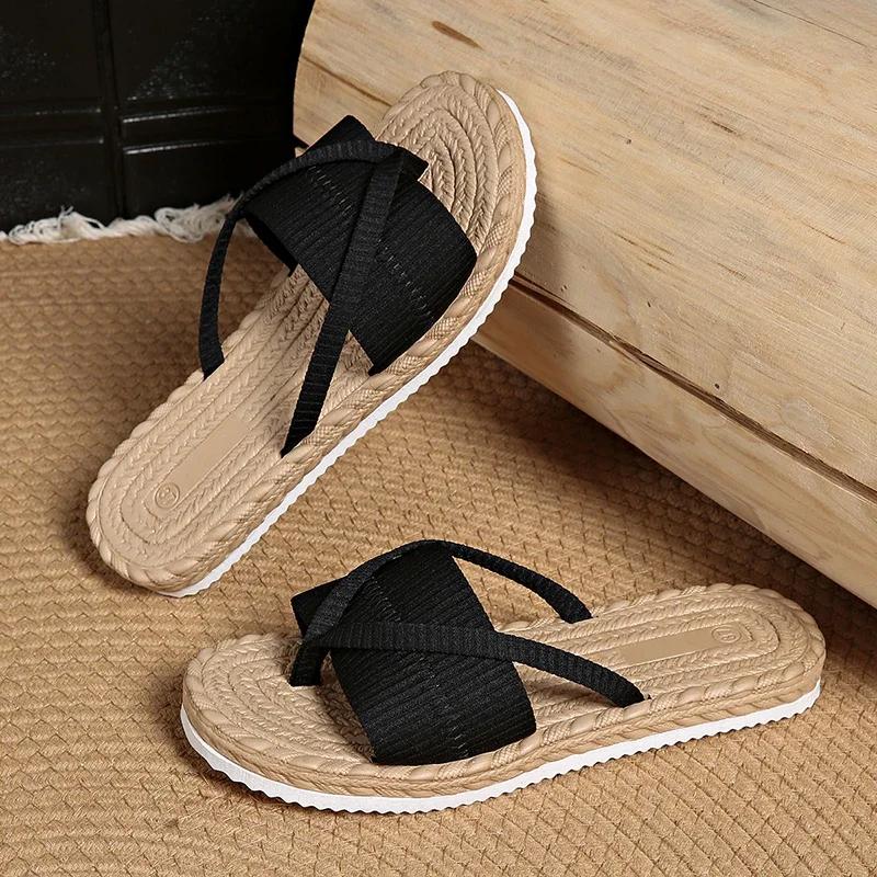 Fashion Summer Weightlight Clip-Toe Flat Slippers for Women Casual Elastic Band Flip Flops Woman New Style Beach Non-Slip Slides Female
