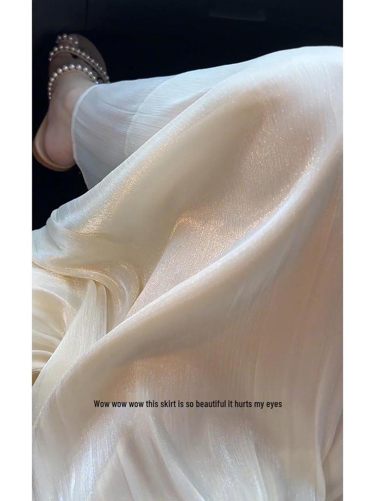 Chic Silk Luster Yarn Spliced Long Skirt