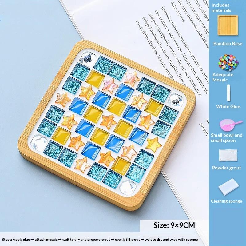 Square Round Diy Mosaic Cup Mat Mosaic Glass Handicraft Handmade Coaster Handmake Accessories Bamboo Pad Early Education