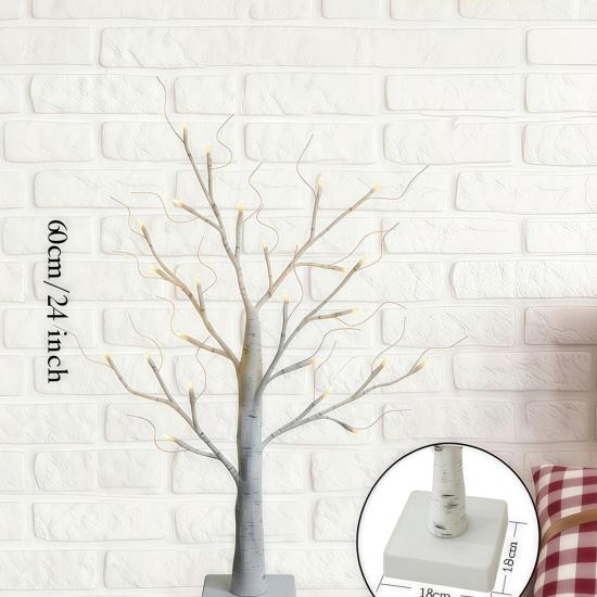 2-Pack Lighted Christmas Halloween Fall Tree Decorations Indoor, 2ft Birch Tree with LED Lights, Small Tabletop Christmas Tree with Lights, Warm