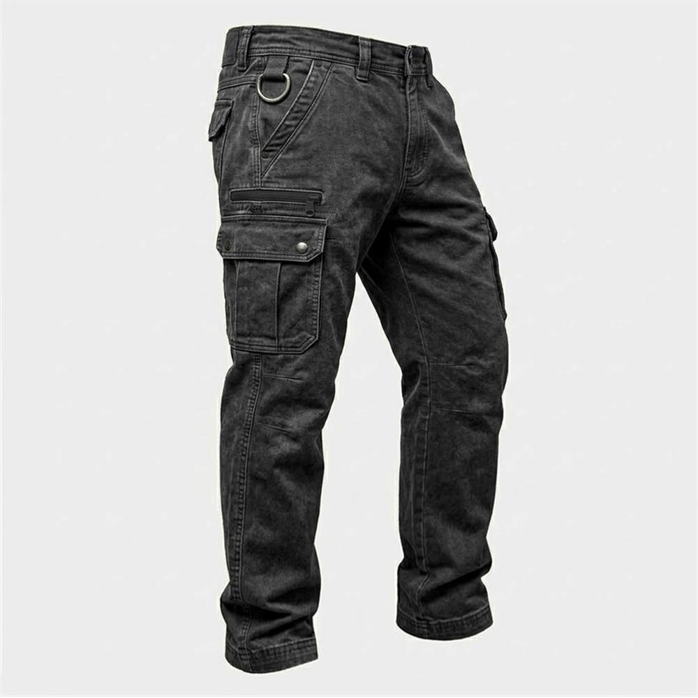 Herren Multi-Taschen Denim Cargo-Hose Vintage Gewaschen Gerade Arbeits Hose D-Ring Taille Outdoor Freizeit Hose