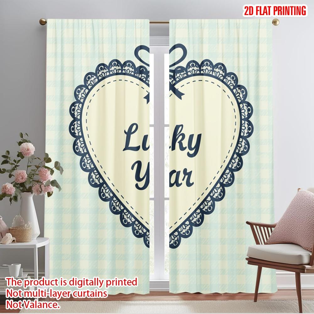 

2pcs 2D flat printing Party Curtains Lucky Year Heart Bow Polyester Without Electricity 0 Use for Booths Studio Props 52.50×116.00 CM 2pcs