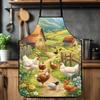 1pc Green Farm Flower Rooster Hen Cartoon Pattern Kitchen Apron with Ties At the Back, Practical Work Apron for Men and Women, Couple's Apron, Suitabl