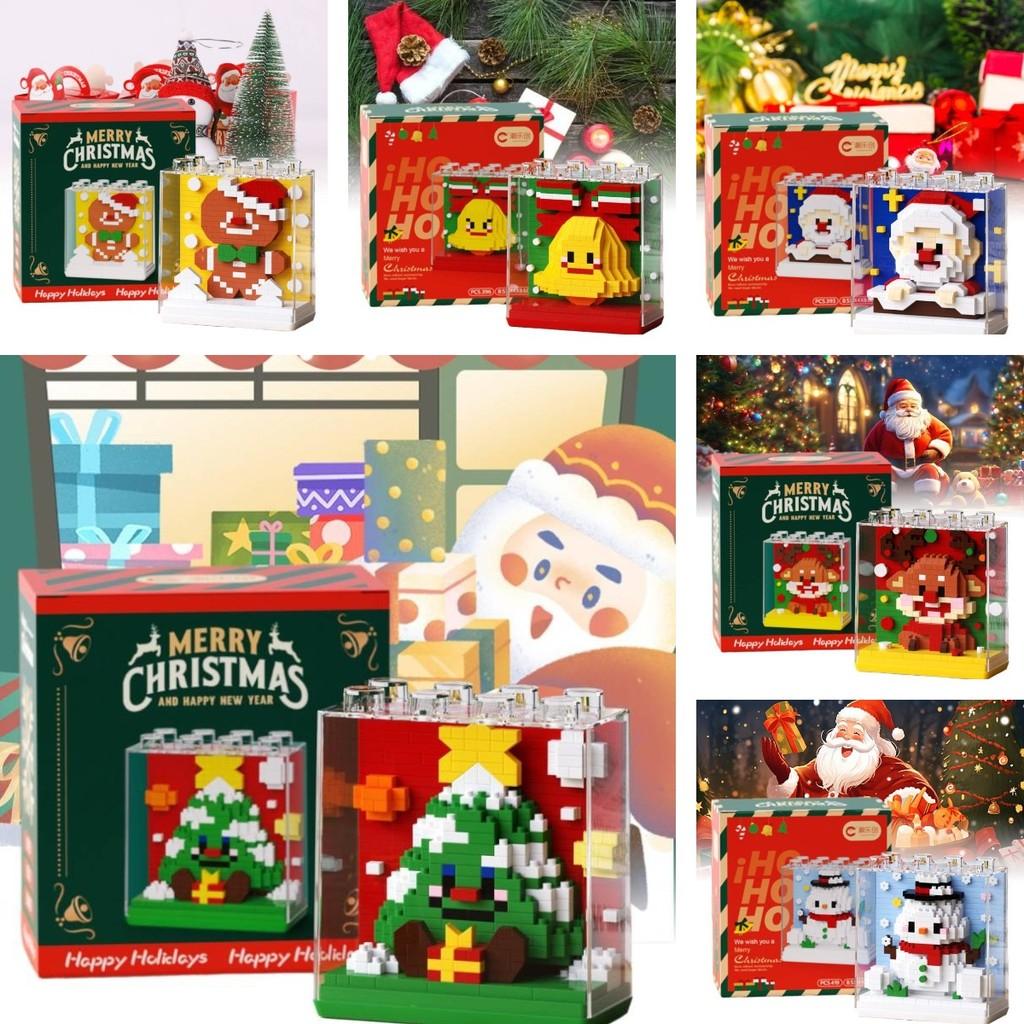 Kreatives Weihnachtsgeschenk Baustein-Set mit Weihnachtsmann und Feiertagsthema