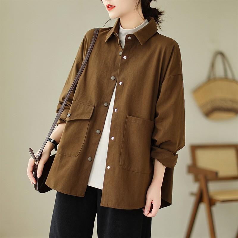 Spring and Autumn Women's Loose Large Size Casual Windbreaker Coat Korean Version of The Autumn Long-sleeved Shirt Jacket