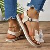 Fashion 2024 Hot Sale Shoes Female Open Toe Women's Sandals Summer Rhinestones Bow Tie Buckle Solid Flat Casual Beach Large Size Sandals