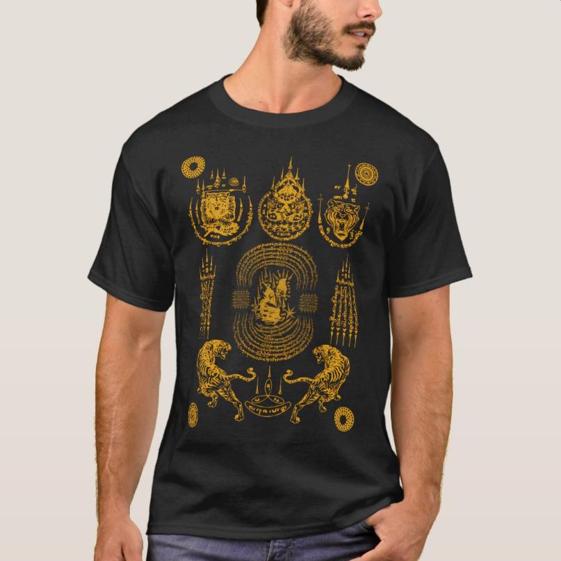 Sawadee Thai Traditional Sak Yant Muay Thai Twin Tigers TShirt 100 Cotton ONeck Short Sleeve Casual Mens Tshirt Size S3XL S