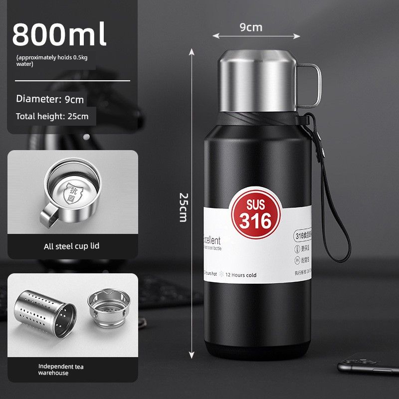 316 Stainless Steel Inner Tank Vacuum All-Steel Thermos Pot for Men's Outdoor Travel and Mountaineering Large-Capacity Thermos Cup
