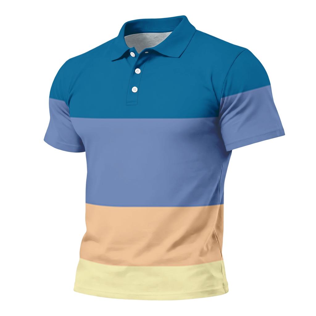 Mens Loose Fit Casual Striped Print Short Sleeve Polo Shirt with Turn Down Collar Soft Breathable Fabric for Everyday Wear