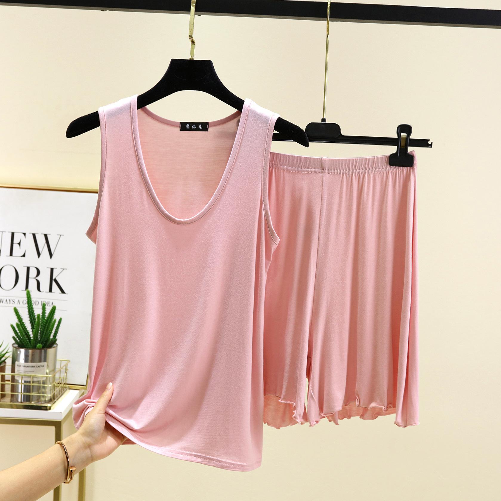 

Модальные майки с U-образным вырезом и шорты, летняя женская домашняя одежда, комплект из 2 предметов, повседневная майка и короткие брюки, удобная одежда для сна L