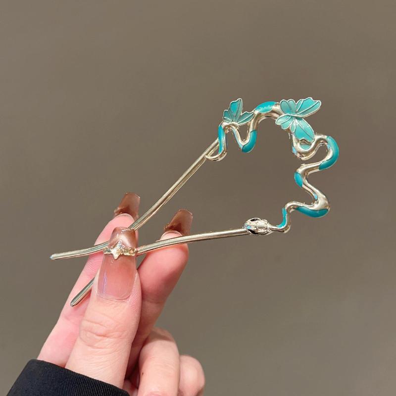 1Pcs Metal Flower Hair Pin Snake Hairpin Vintage Chinese Style Hair Stick Plate Hair Retro Hair Clip Hair Accessory