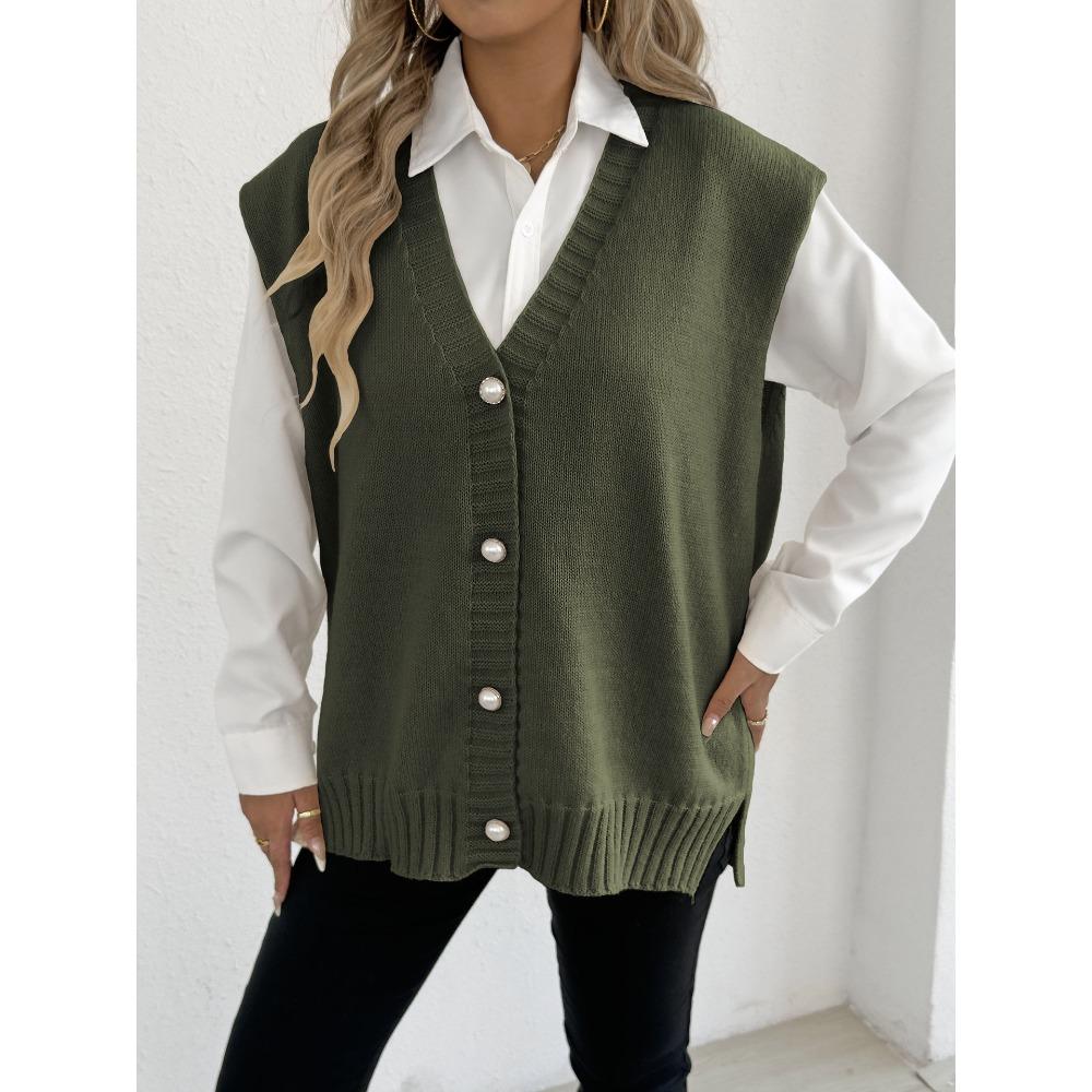 Women's Top, Autumn and Winter Vest, Pearl Buckle Loose Casual Cardigan, Sweater, Waistcoat