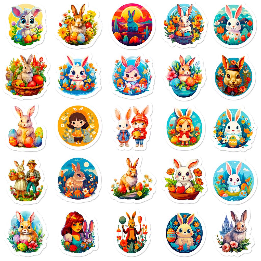 50Pcs Easter Stickers - Cute Bunny Egg Decals for DIY Party Decor (4.8x5.1cm)