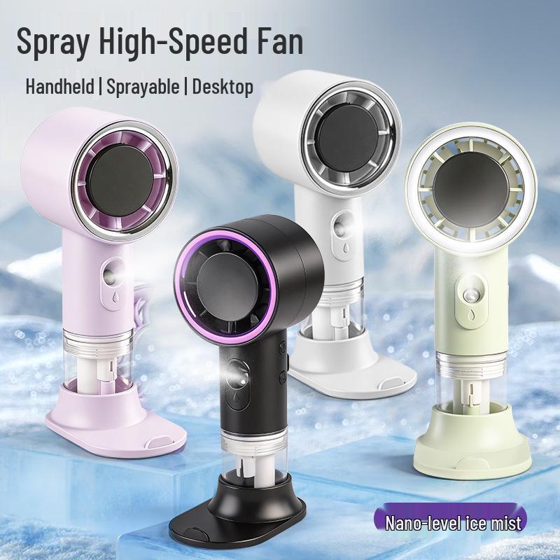 Portable Rechargeable Mini Fan: High-Speed, Long-Lasting Desktop & Handheld Humidifying Spray for Summer Cooling