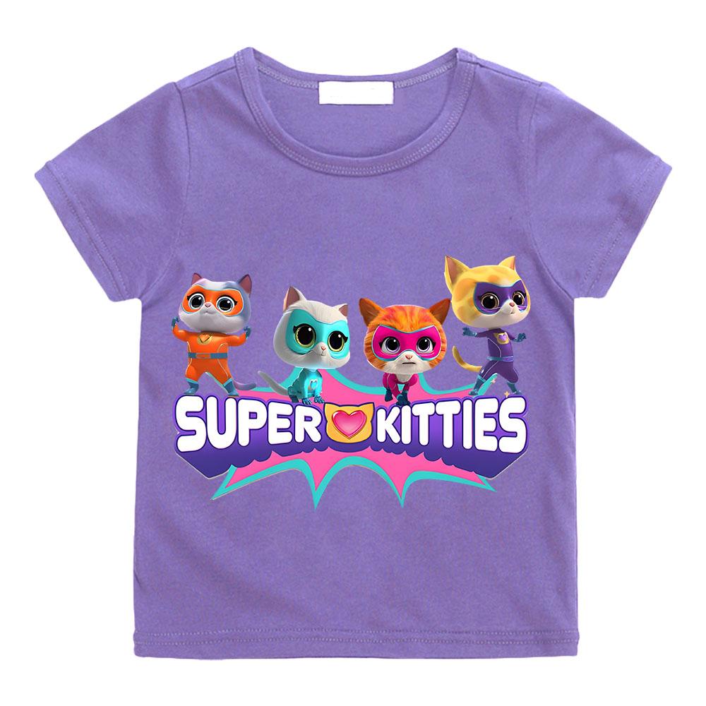 2025 SuperKitties Summer T-shirt Boy Cartoon Pride Tshirt Short Tops Y2k One Piece Print Anime Tees Kids Clothes Girls
