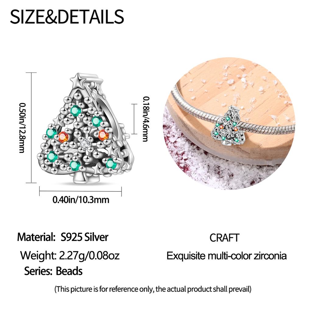Original Copper Charms Luxury Colored Zircon Snowflake Christmas Tree Beads Fit Bracelet Diy Women Delicate Gift