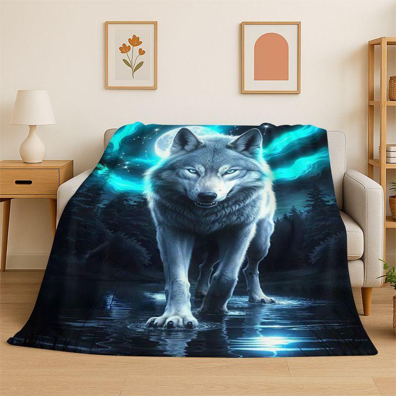 Fenrir Wolf Spirit Moon Dream Animal Flannel Blanket Soft Throw Blanket for Bedroom Living Room Bed Travel Camping Picnic Nap