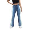 European and American Style Stretch Fashionable Washed Contrasting Jeans Women High Waist Retro Design Long Pants