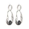 18K Silver Plated Two Tone Crystal Pendant Earrings, Stainless Steel Large Gemstone Declaration Earrings, Women's Modern Jewelry