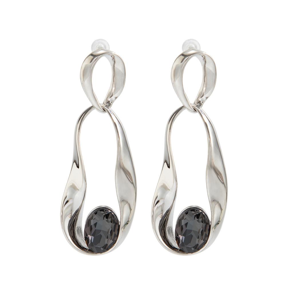 18K Silver Plated Two Tone Crystal Pendant Earrings, Stainless Steel Large Gemstone Declaration Earrings, Women's Modern Jewelry