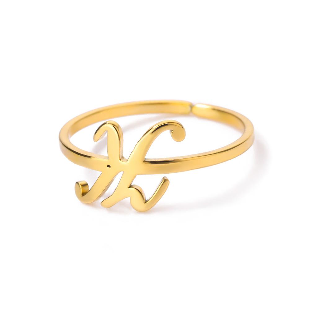 Initial Letter Rings For Women Gold Color Stainless Steel  A-Z Letter Adjustable Ring Aesthetic Wedding Fashion Jewelry Gift BFF
