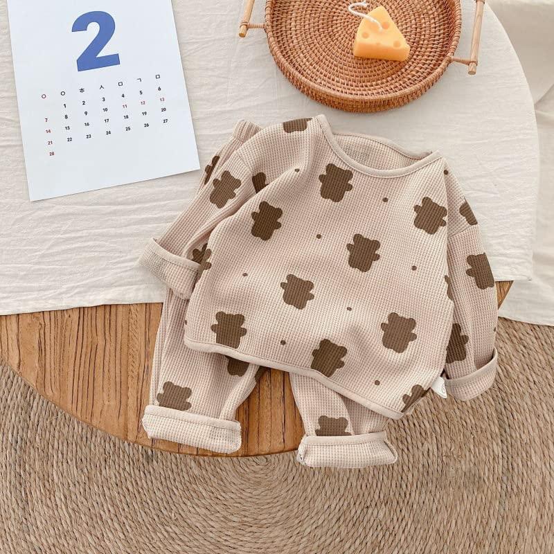 Jaydyequ Baby Long Sleeve Loungewear Mesh and Bear Kids Gift Girls' Pajamas, Set, 100cm, Print, Khaki, Spring/Autumn Clothes,