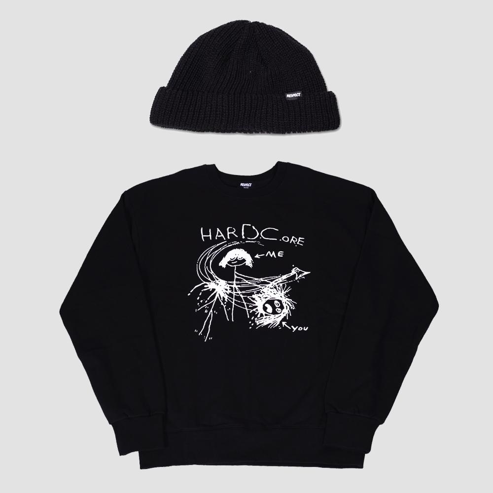 Respect [Набор] Толстовка Hardcore DC + Смелая короткая шапка-бини Black/L (Beanie Included)