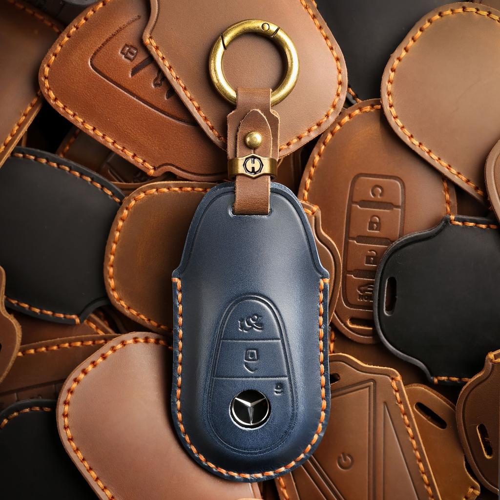 Retro Key Cover Is Suitable for 21 Mercedes-Benz Car Leather Protective Case Buckle Bag.