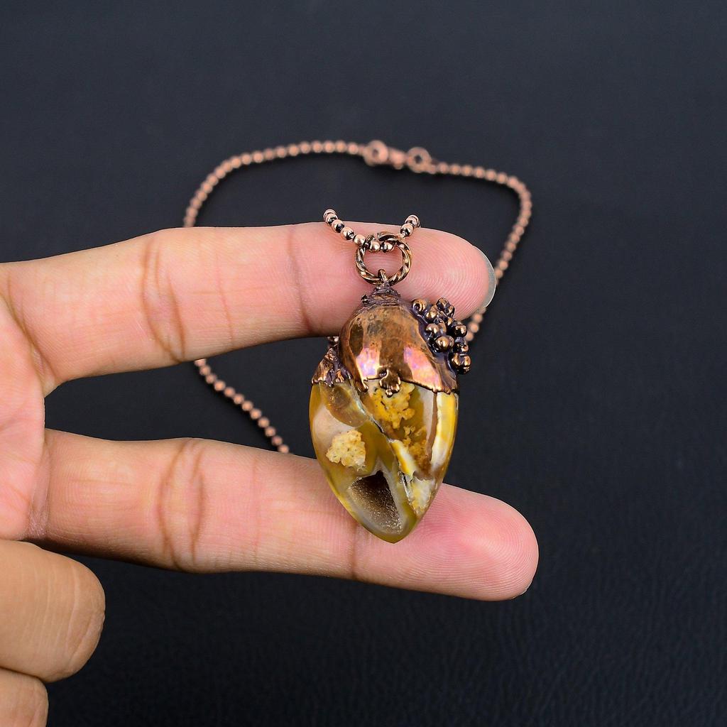 Botswana Agate Jewelry, Copper Electroformed Pendant Handmade Gemstone Jewelry, Gifts For Wedding Pendant