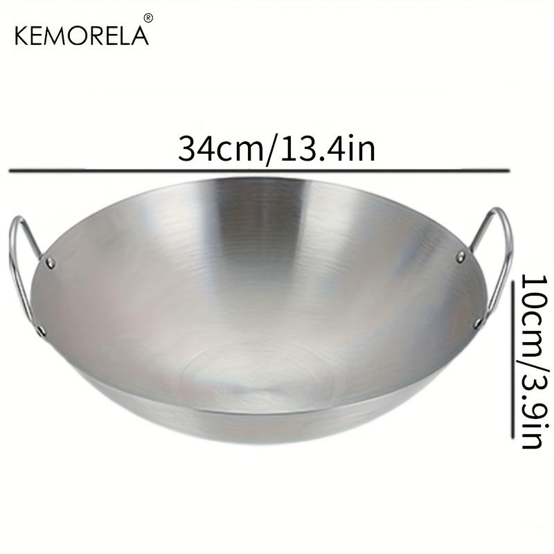 1 Stück Edelstahl-Wok Unbeschichtet 26/28/30/32/34cm Hohe Qualität Doppelgriff Kochpfanne Geeignet für Zuhause Rindfleisch Gebraten Kochen