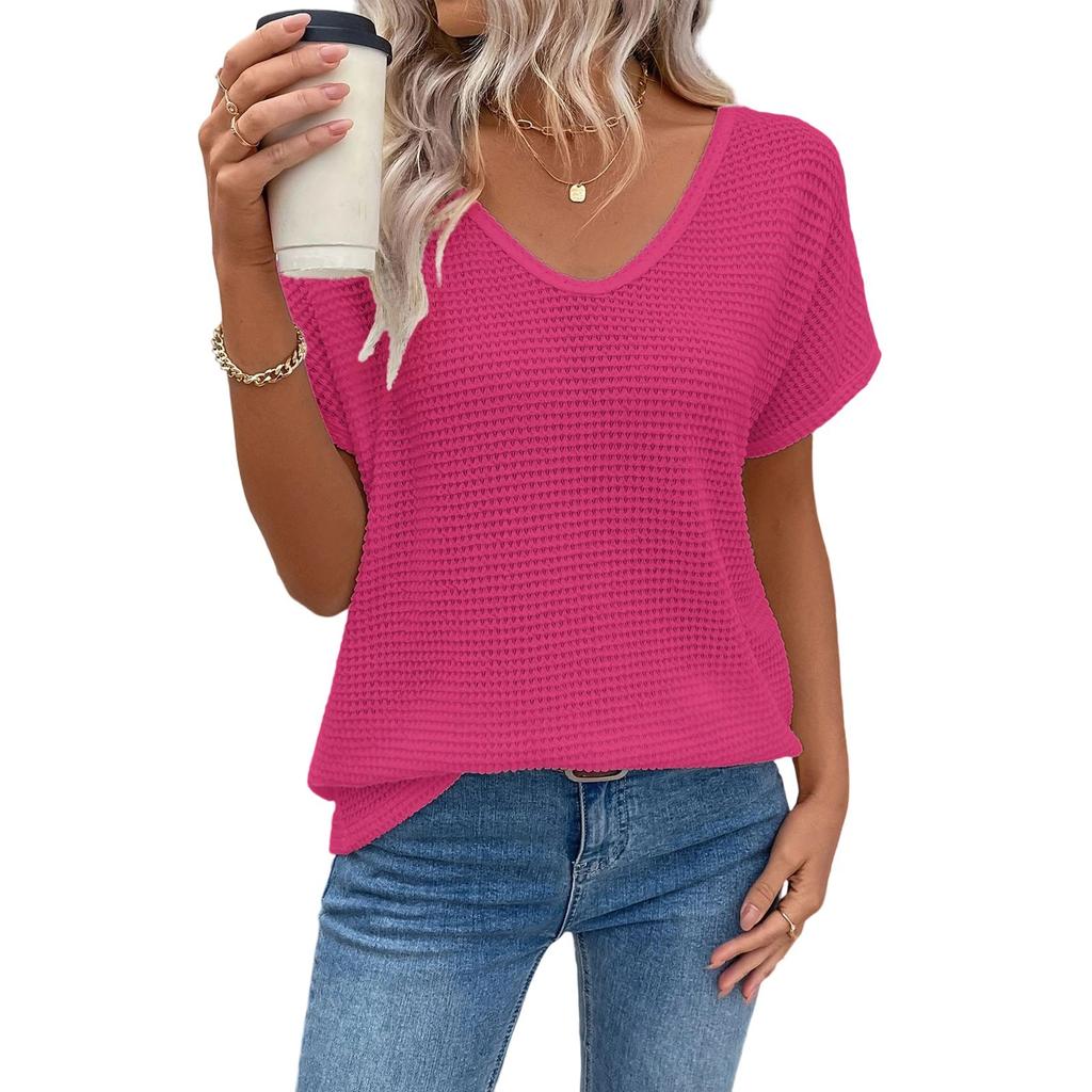 Women's Hollow Out Tops Short Sleeves Neck Shirt Fashion Eyelet Casual Beach Summer T-Shirt