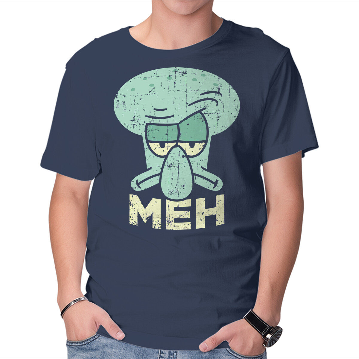 Unisex Crew Neck T-Shirt Squid Meh Graphic Short Sleeve Casual Tee L
