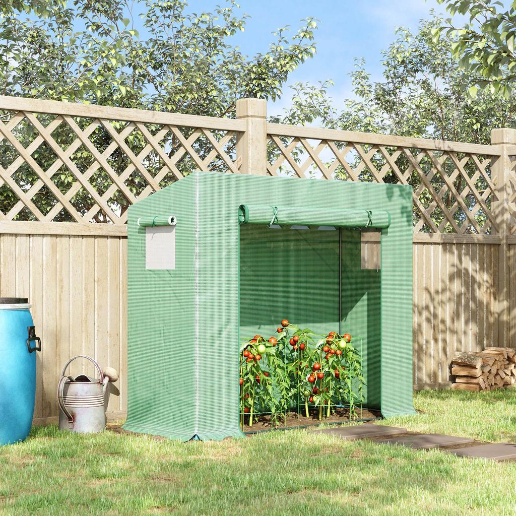 Small Walk-in Garden Greenhouse with Steel Frame, Large Roll-up Door and Windows, 200Lx76Wx168Hcm, Green