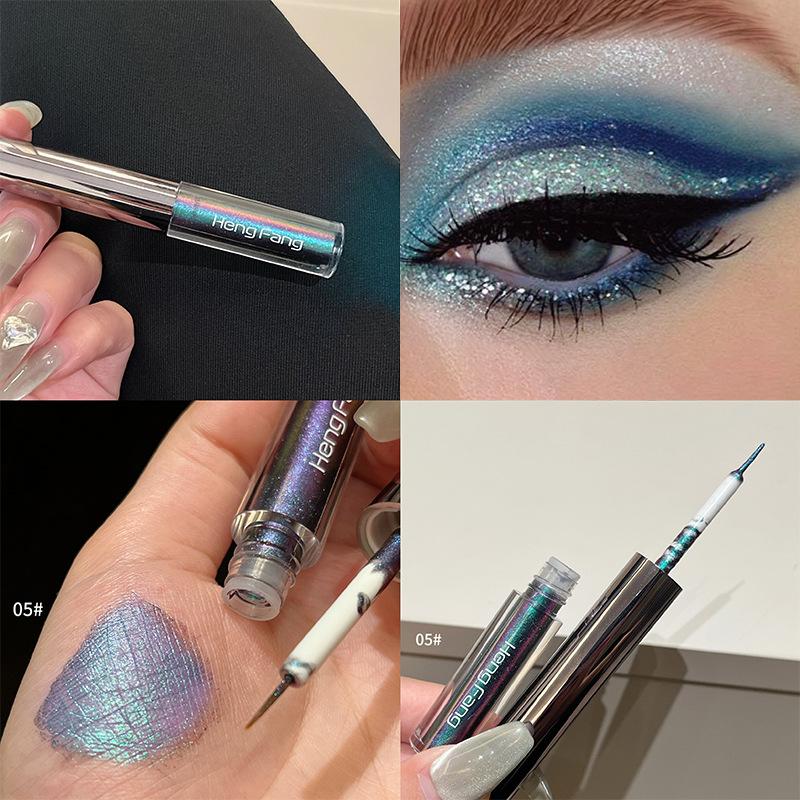 Glanzende Kameleon Vloeibare Eyeliner Waterdicht Glitter Pigment Parelmoer Glans Eyeliner Make-up Vlekbestendig Groen Paars Eyeliner Make-up