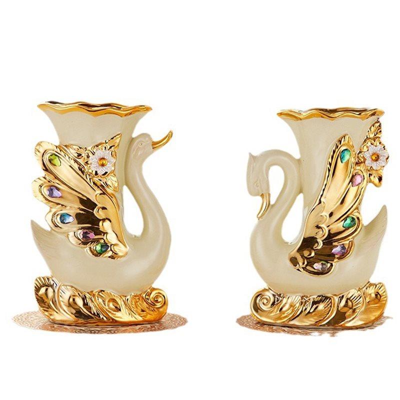 

A25F-Living Room Decoration Vase-Elegant Swan Shaped Design In Gold Accents, For Dried And Artificial Flowers Vas