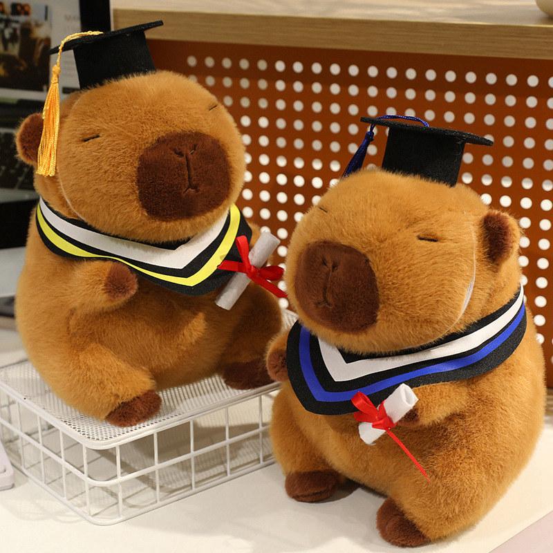 20-25cm Kawaii Graduation Dr.Capybara Plush Toy Cute Christmas Hat Kapibala Soft Doll Boys Girls Child Students Graduation Gift