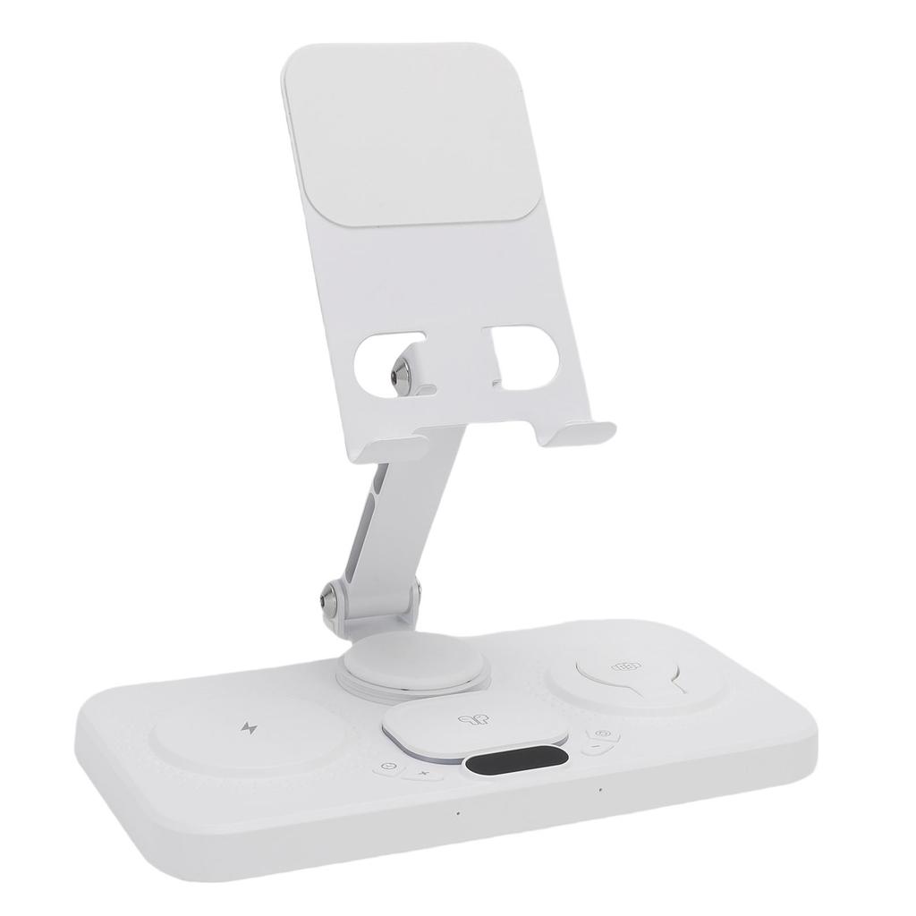 6 In 1 Wireless   for   Device with Alarm Clock and 6 Color Ambient Light 15W Foldable Wired Charging Station