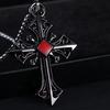 Fashion Personality Hollowed Out Pattern Red Gemstone Cross Pendant Necklace for Men Women Gothic Punk Halloween Jewelry Gifts