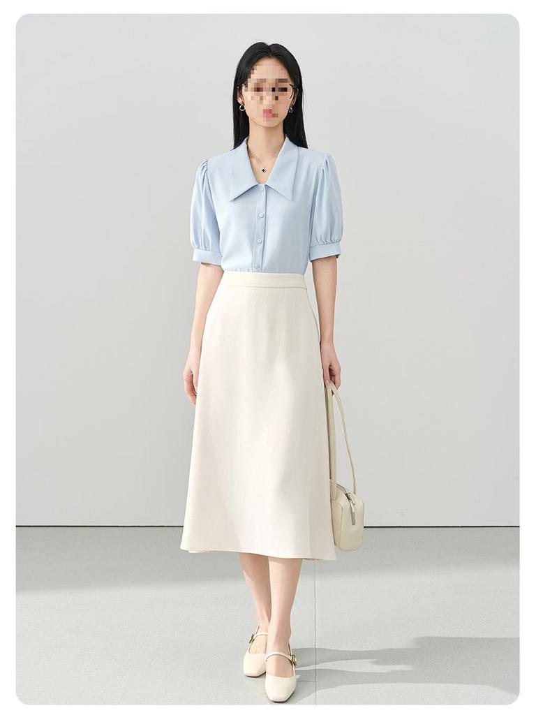 Miss Bird Blue Chiffon Short-Sleeve Professional Women's Interview Shirt