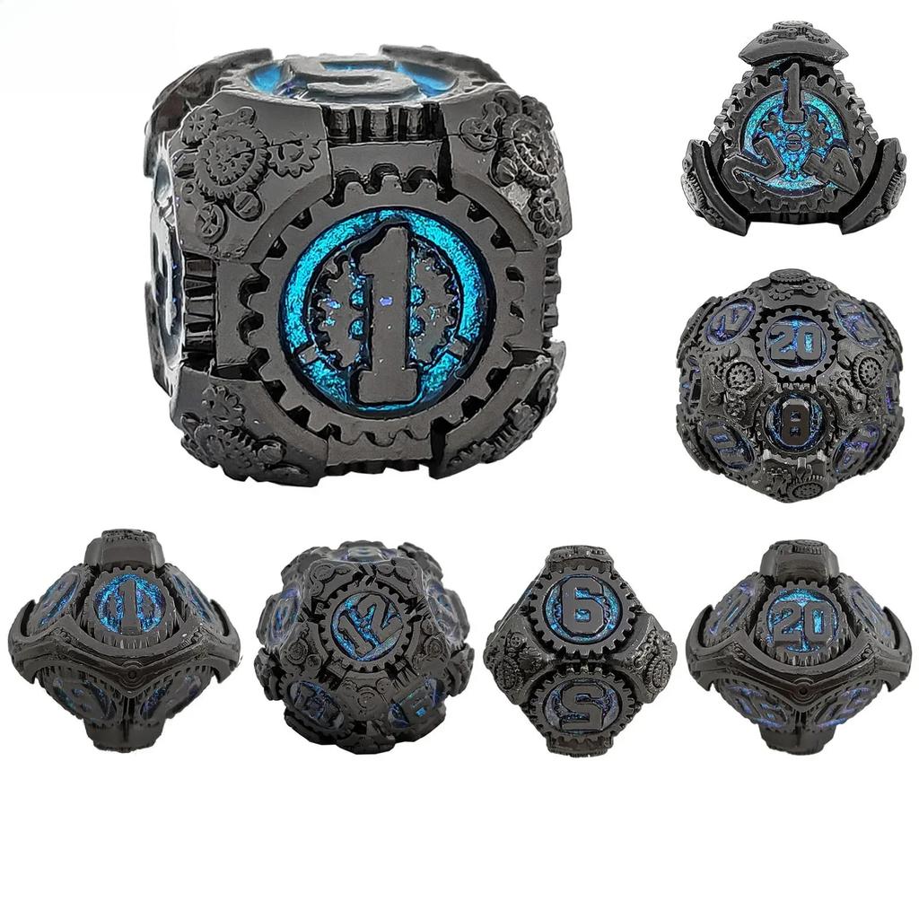 7 teile/satz von Getriebe Metall Dnd Würfel Set Polyhedral Anzahl Würfel Kit für Dnd TRPG Cthulhu COC Laufende Team D6 brettspiel Würfel
