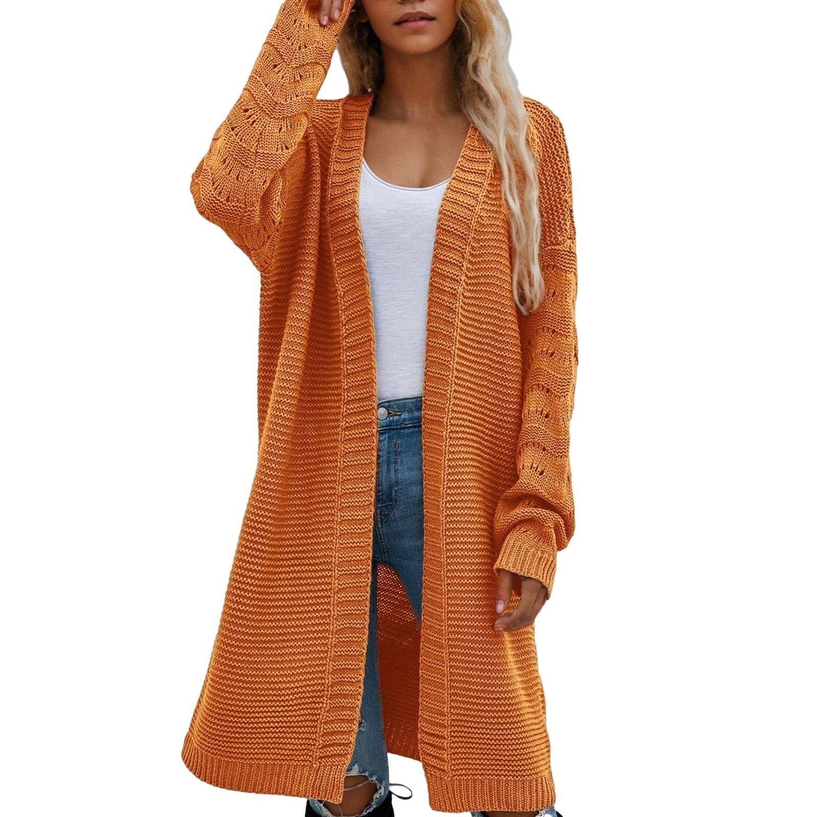 

Женская мода Повседневный открытый спереди Длинный рукав Кардиганы крупной вязки Свитера Верхняя одежда Пальто M шафрановый