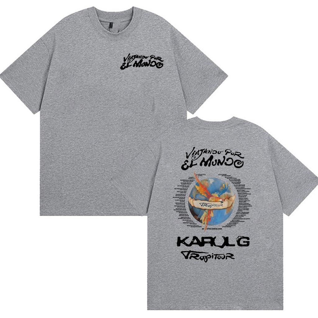 Karol G Viajando Por El Mundo Tropitour 2026 Graphic T Shirts Unisex Women Pop Music Fashion Cotton Short Sleeve T-shirt Streetwear