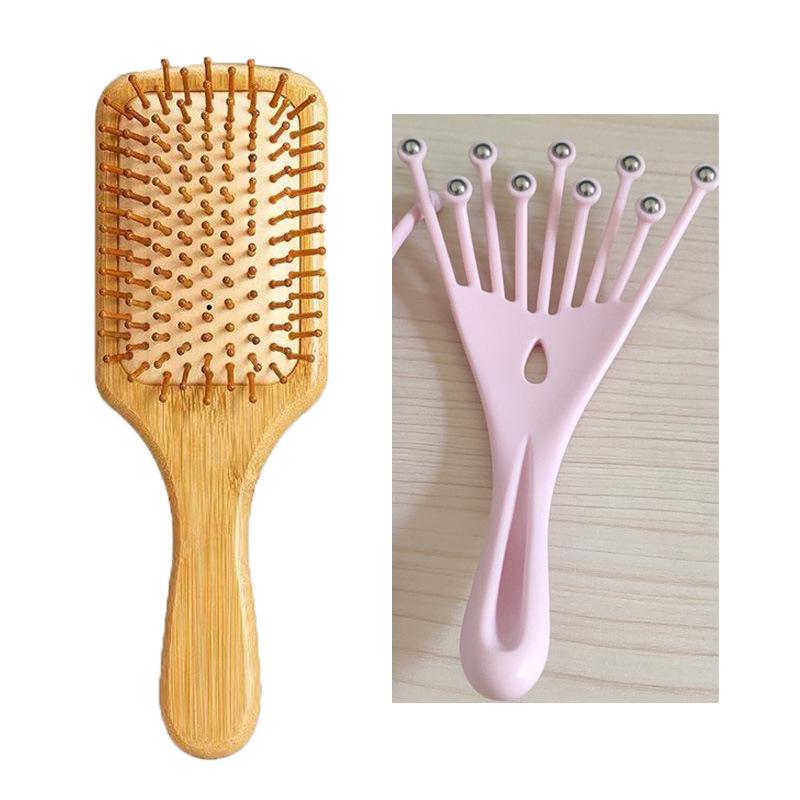 Natural Bamboo Wood Air Cushion Massage Detangling Comb for Curling and Hairdressing