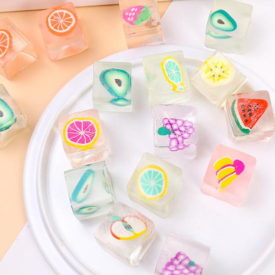 12 Buc. Cub de Gheață cu Fructe Jucărie de Strâns, Antistres, Anxietate, Desen Animat, Cub de Fructe, Jucărie Senzorială, Copii, Adolescenți, Adulți, Portabil, Moale, TPR, Cub Transparent, Jucărie de Ciupit
