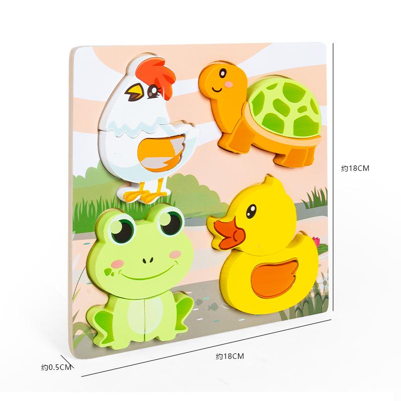 6 Holz 3D Puzzles, Cartoons, Tiere, Früchte, Dinosaurier, Frühe Bildung, Kognitives Lernen, Puzzles, Hand-Auge-Koordination