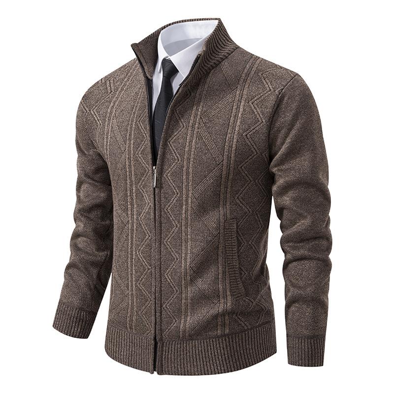 2026 autumn and winter men's fashion trend sweater knitted sweater zipper stand-up collar casual thickened cardigan jacket